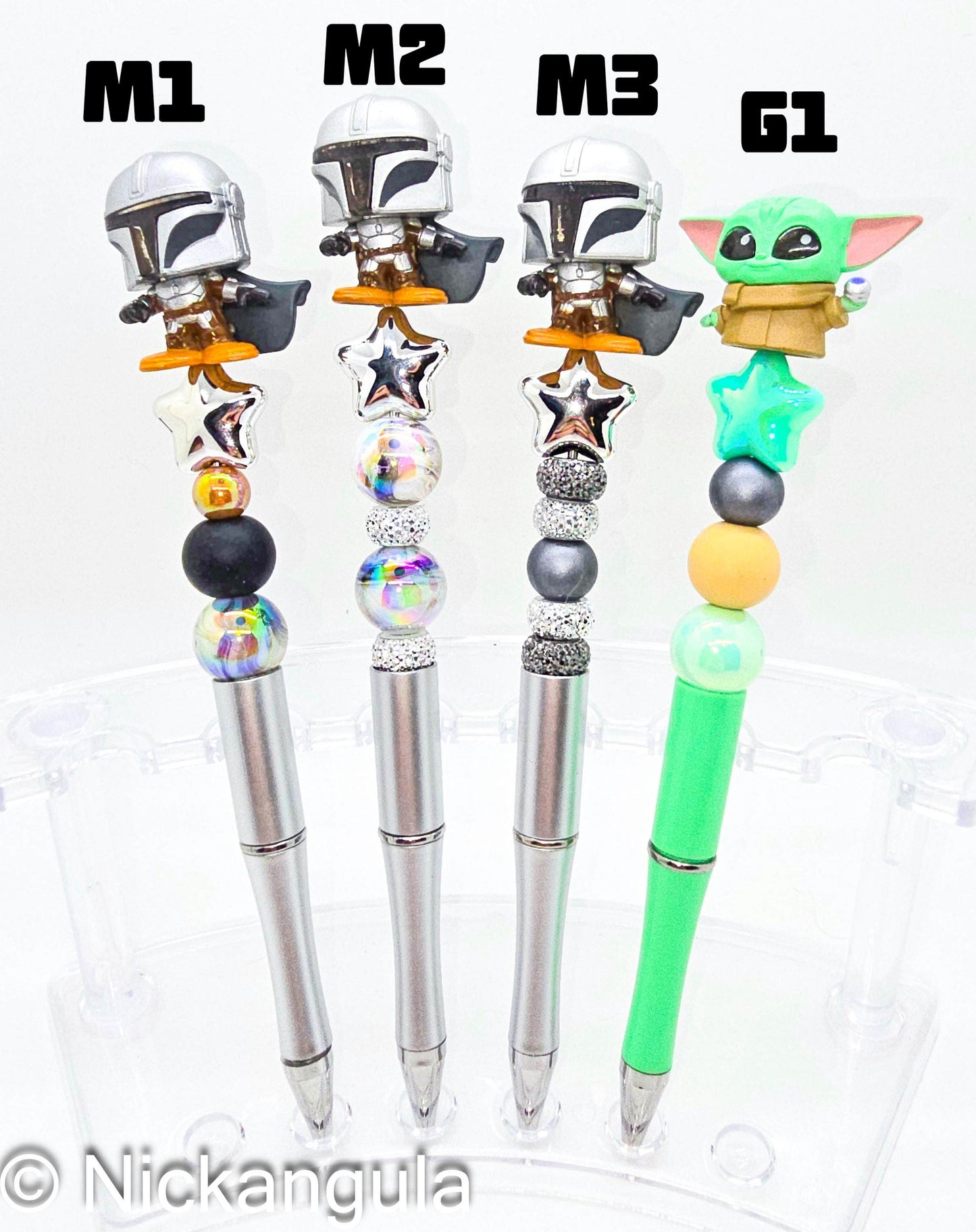 Mando & The Child Beaded Ballpoint Pens - Star Wars Inspired Character Beadable Pen - Mandalorian Grogu Baby Yoda Gift