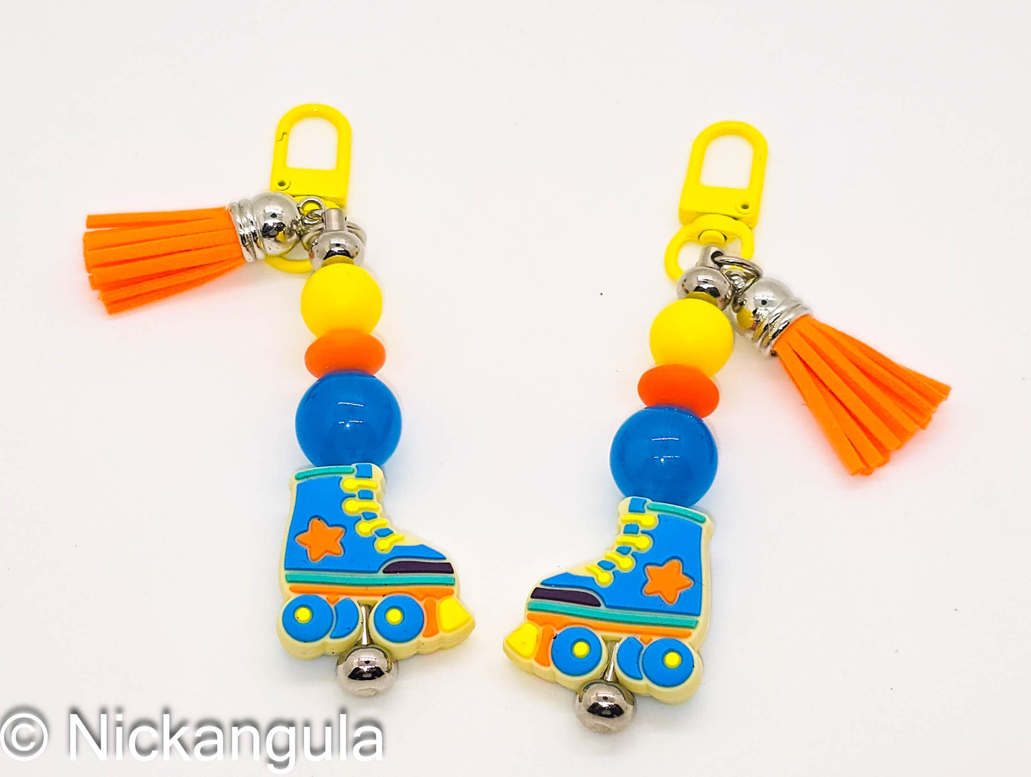 Blue Roller Skate Bag Charms - Roller Derby Inspired Purse Decoration - Handbag Charm - Roller Skating - Roller Skater Gift - Leather Tassel