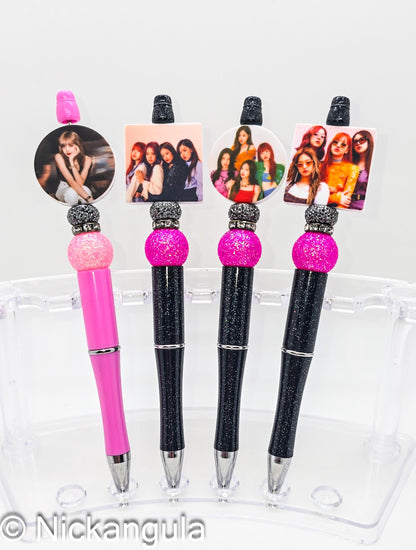 BLACKPINK Beaded Ballpoint Pen w/ Black Ink - K-Pop Girl Group Inspired Gift - Silicone and Acrylic Beads & Plastic Pen - Stocking Stuffer