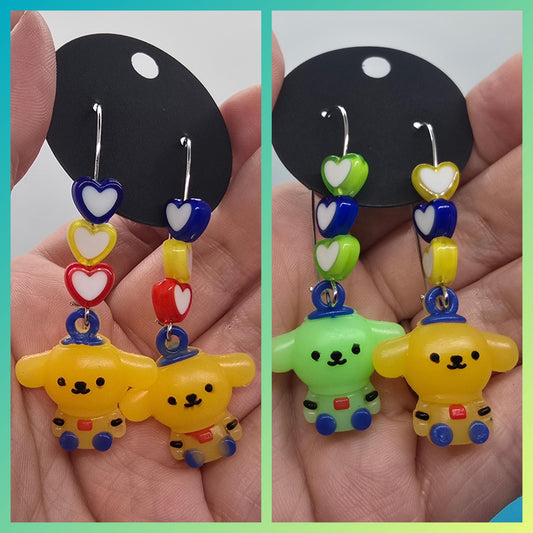 Cute Puppy Dog Silicone Charms on Stainless Steel Kidney-shaped Dangle Earring Hooks - Pompompurin Cute Beaded Drop Earrings Jewelry