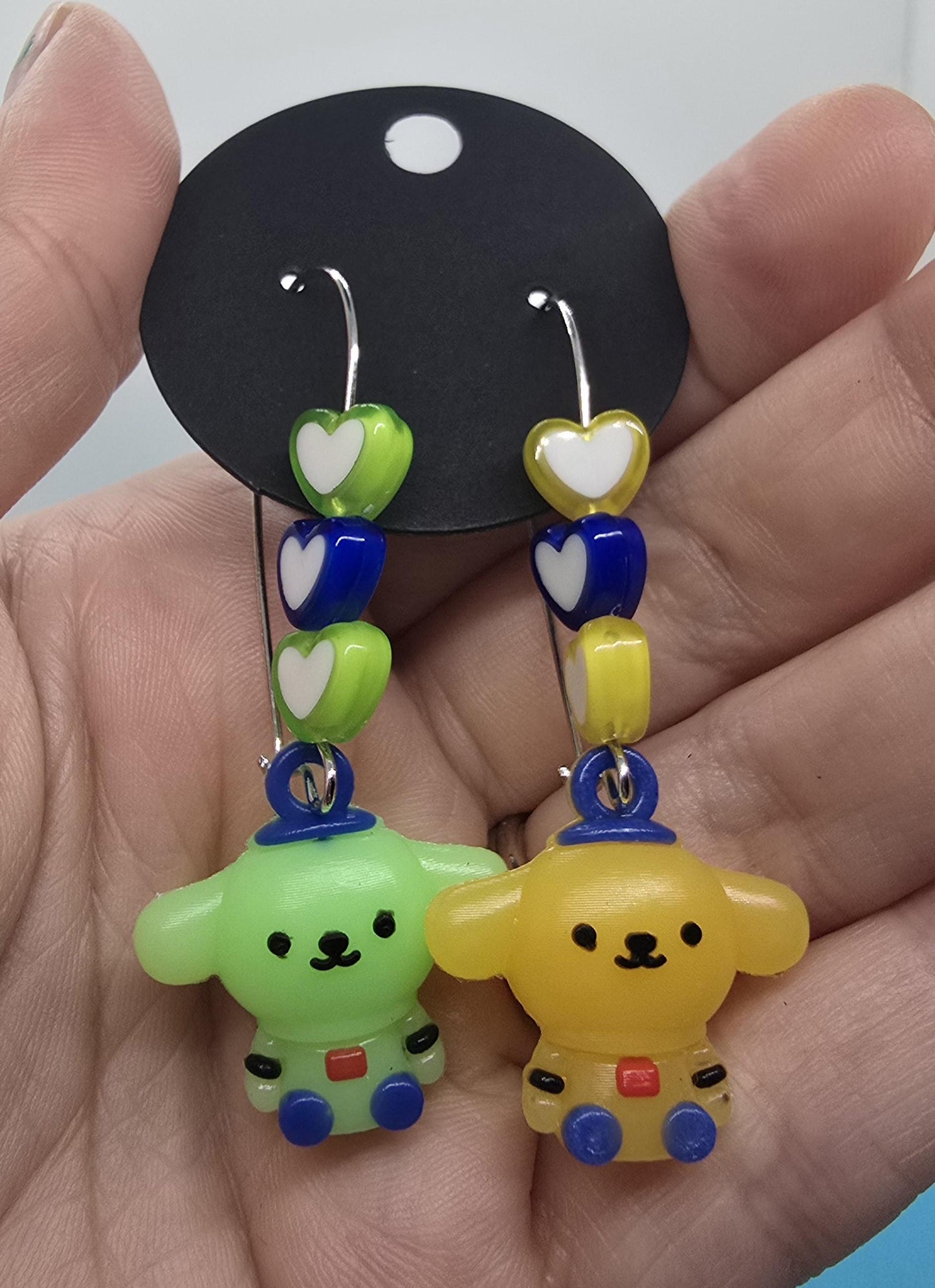 Cute Puppy Dog Silicone Charms on Stainless Steel Kidney-shaped Dangle Earring Hooks - Pompompurin Cute Beaded Drop Earrings Jewelry