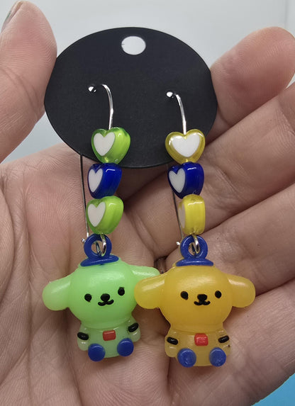 Cute Puppy Dog Silicone Charms on Stainless Steel Kidney-shaped Dangle Earring Hooks - Pompompurin Cute Beaded Drop Earrings Jewelry