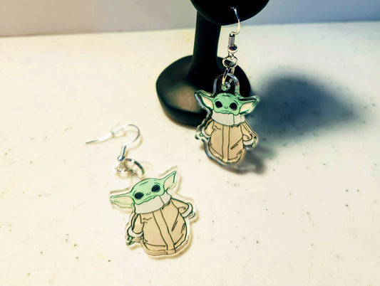 The Child 1" Acrylic Charm Dangle Earrings - Star Wars Inspired Jewelry - Grogu Baby Yoda - Cute - Hook Earrings - The Mandalorian