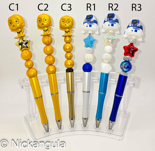 Droids of The Galaxy Beaded Ballpoint Pens - Star Wars Inspired Character Refillable Beadable Pen - C-3PO R2-D2 Threepio Artoo Detoo