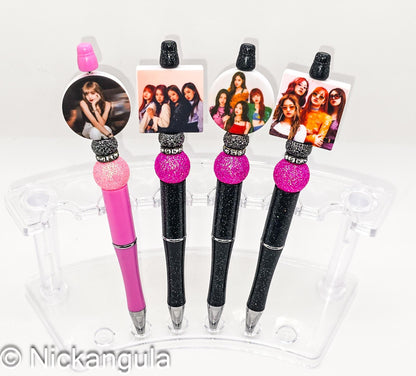 BLACKPINK Beaded Ballpoint Pen w/ Black Ink - K-Pop Girl Group Inspired Gift - Silicone and Acrylic Beads & Plastic Pen - Stocking Stuffer
