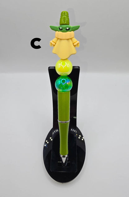 The Child Beaded Ballpoint Pen w/ Black Ink - Star Wars Grogu Baby Yoda Inspired Gift Idea - Silicone & Acrylic Beads and Plastic Pen