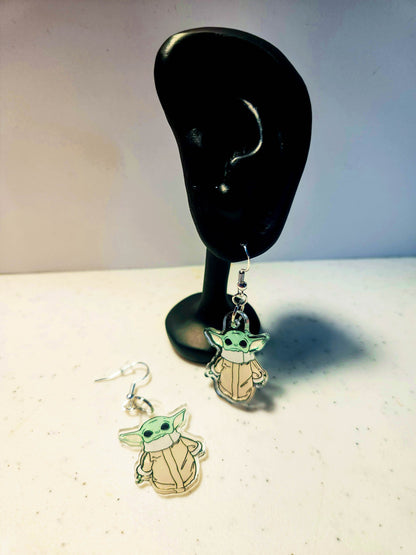 The Child 1" Acrylic Charm Dangle Earrings - Star Wars Inspired Jewelry - Grogu Baby Yoda - Cute - Hook Earrings - The Mandalorian