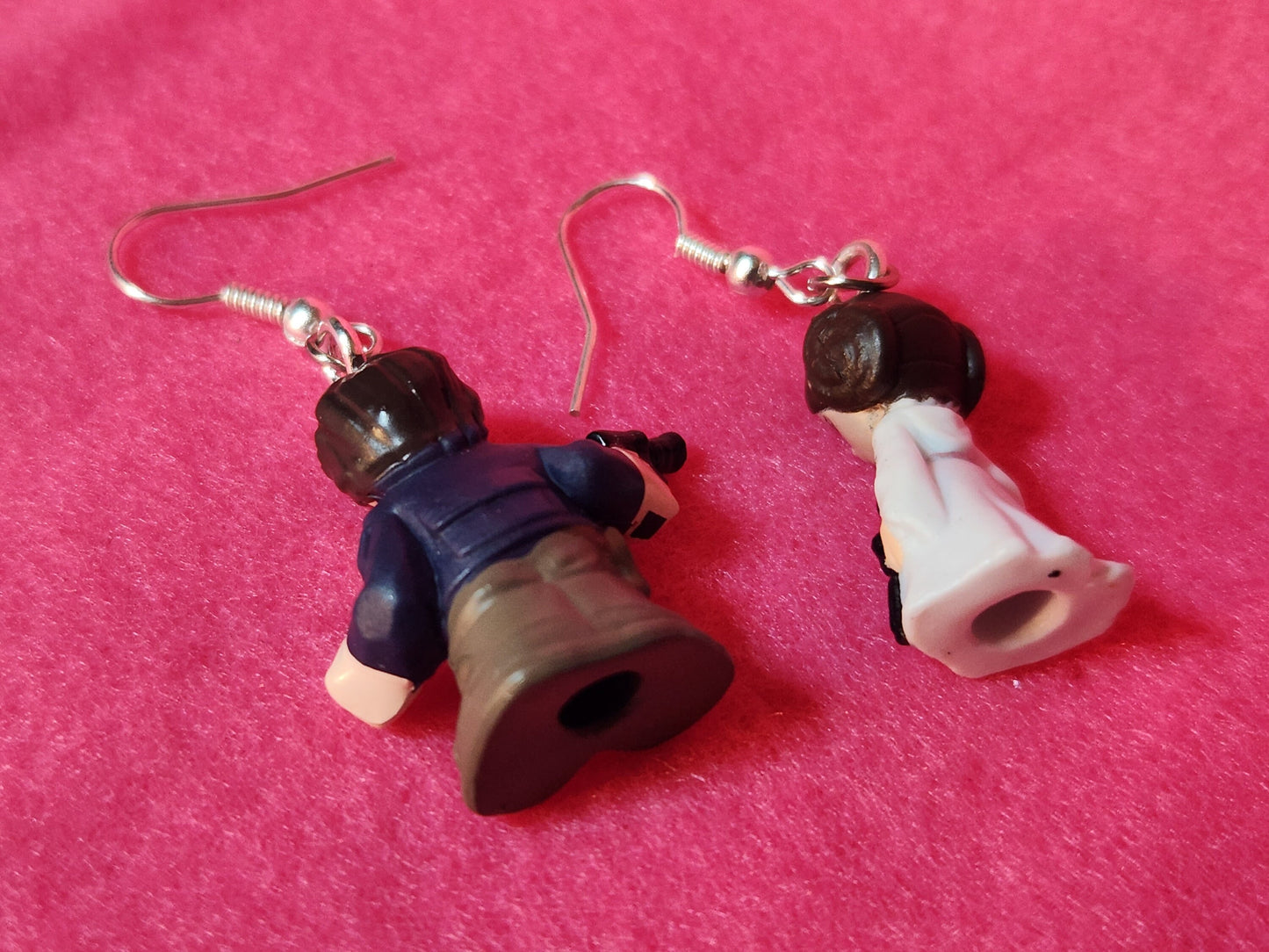 Han & Leia Dangle Earrings - Star Wars Pods Figure Toy Jewelry - Han Solo Leia Organa - Cute Couple Jewelry - Geek Fashion - Upcycled Toys