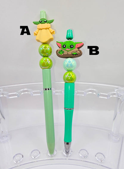 The Child Beaded Ballpoint Pen w/ Black Ink - Star Wars Grogu Baby Yoda Inspired Gift Idea - Silicone & Acrylic Beads and Plastic Pen