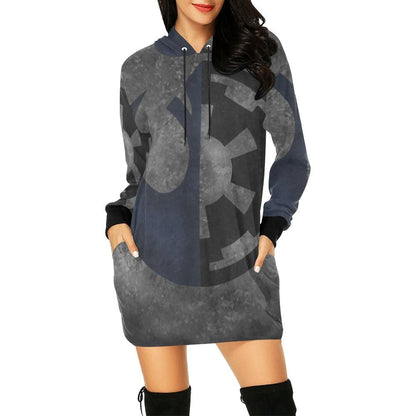 Galactic Duality Allover Print Women's Pullover Hoodie Dress- Star Wars Inspired Hooded Sweatshirt -Empire Rebellion - Imperial Rebel
