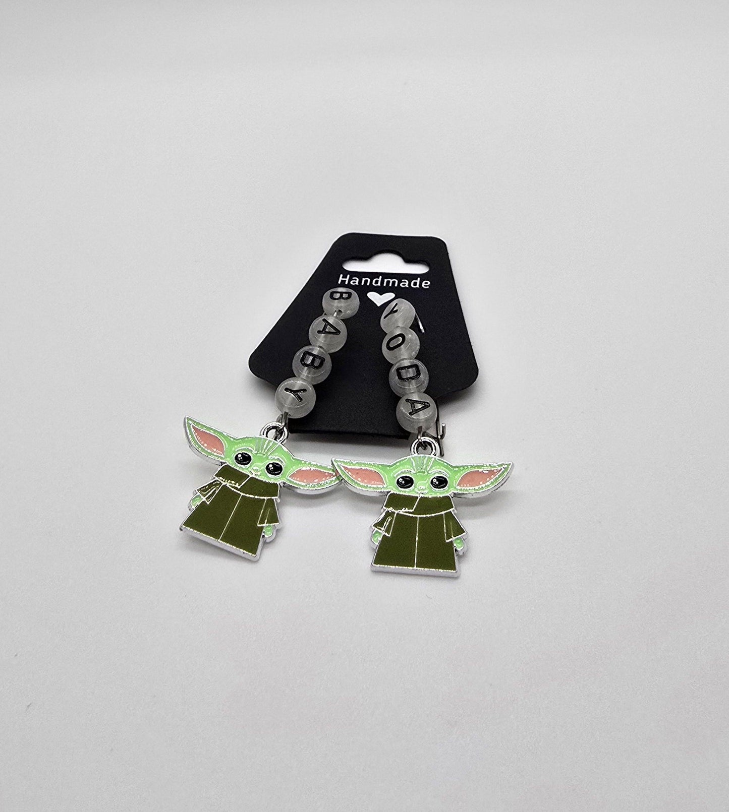 Baby Yoda Glow In The Dark Letter Beads & Enamel Charms on Stainless Steel Earring Hooks - Star Wars Grogu Inspired Jewelry