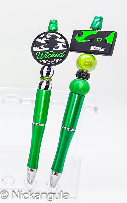 Wicked Beaded Ballpoint Pens - Oz Inspired Beadable Pens - Silicone Beads and Plastic Pen - Elphaba & Glinda - Stocking Stuffer Gift