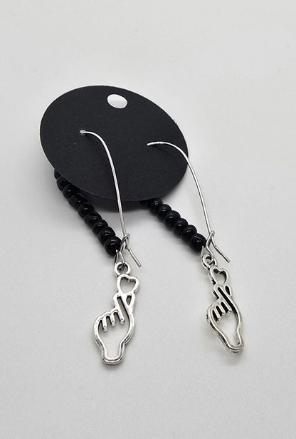 Seed Beads and K-Pop Finger Heart Dangle Earrings - Drop Earrings