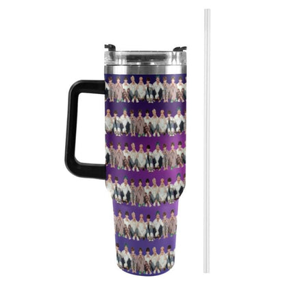 BTS Stripes 40 oz Tumbler w/ Handle - Insulated - Hot or Cold - Water - Coffee - Travel Mug - Durable Stainless Steel - Straw Included