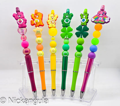 Extra Tall Care Bears Inspired Beaded Ballpoint Pens - Beadable Pen Silicone Beads & Plastic Pen - 80's Kid Office Coworker School Gift - Care Bear