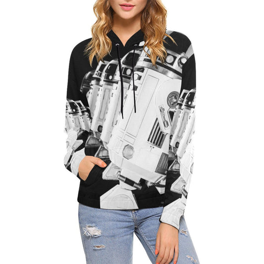 R2-D2 and Friends Black & White Pullover Hoodie for Women - Star Wars Inspired Fashion - Hooded Sweatshirt - Geek Girl - Artoo Detoo - R2D2