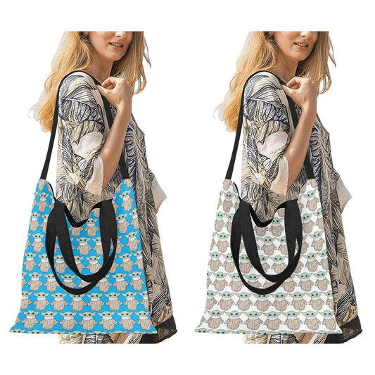 2 Colors - The Child Print Medium Hand & Shoulder Strap Tote Bag - Shoulder Strap Purse - Star Wars Inspired - Grogu Baby Yoda - Blue White