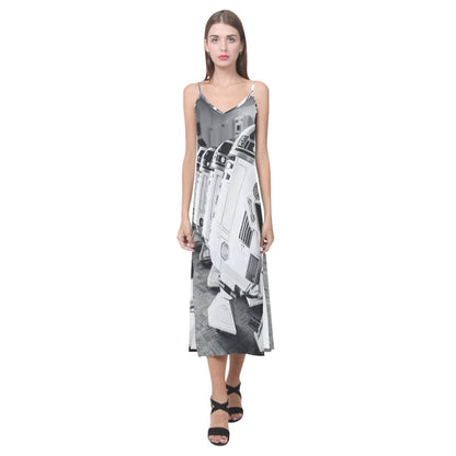 Droid Line R2-D2 & Friends Black and White V-Neck Slip Dress - Star Wars Inspired Women's Fashion - Sleeveless - Spaghetti Strap - Geek Girl