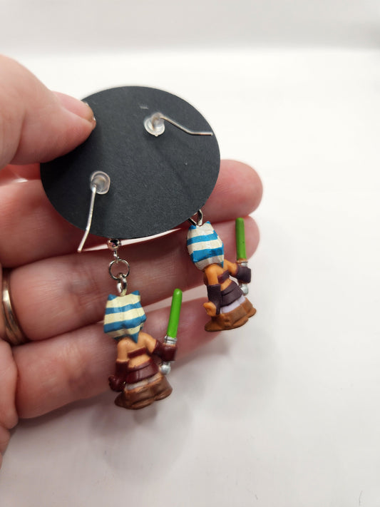 Ahsoka Tano Dangle Earrings - Star Wars Pods Figure Toy Jewelry - Geek Fashion - Upcycled Toys - Kids Adults - Clone Wars - Rebels - Jedi