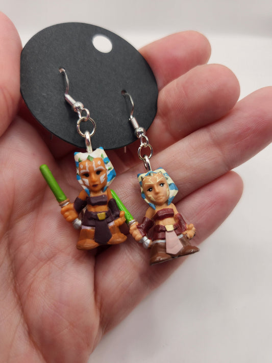 Ahsoka Tano Dangle Earrings - Star Wars Pods Figure Toy Jewelry - Geek Fashion - Upcycled Toys - Kids Adults - Clone Wars - Rebels - Jedi