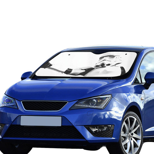 55"x30" Stormtrooper Close-Up Car Sun Shade - Star Wars Inspired Car Accessories - White & Black - Foldable - Windshield Cover - 501st Gift