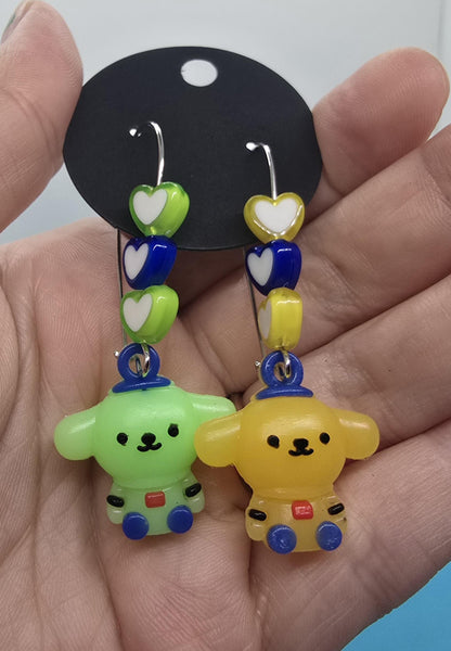 Cute Puppy Dog Silicone Charms on Stainless Steel Kidney-shaped Dangle Earring Hooks - Pompompurin Cute Beaded Drop Earrings Jewelry
