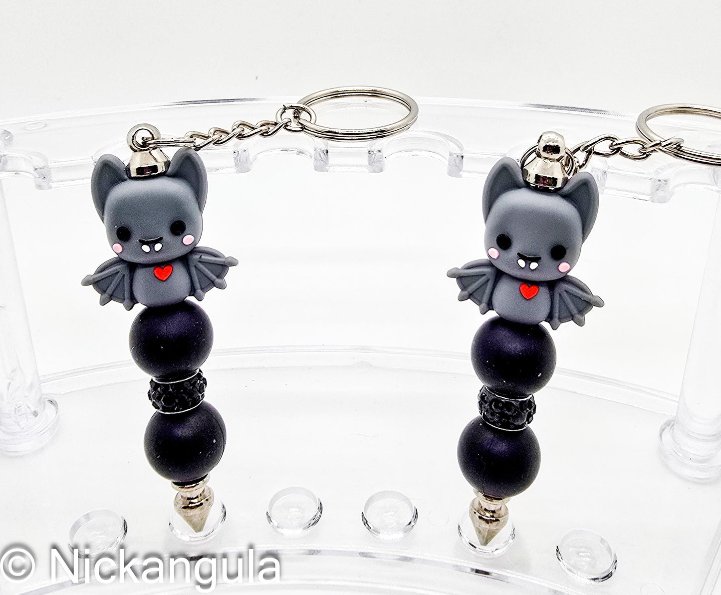 Adorable Gray Bat Beaded Keychain - Bag Charm - Purse Decoration - Keyring - Goth - Spiked Bar