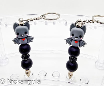 Adorable Gray Bat Beaded Keychain - Bag Charm - Purse Decoration - Keyring - Goth - Spiked Bar