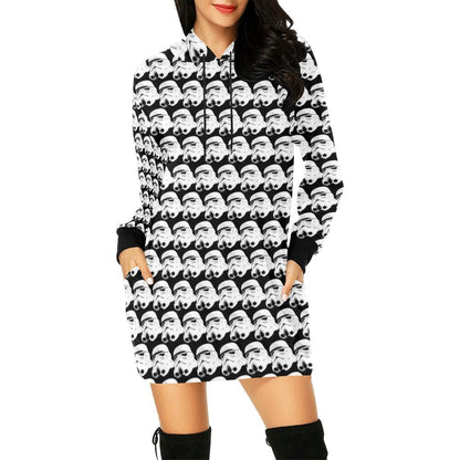 Vader or Stormtrooper Helmets Print Women's Pullover Mini Hoodie Dress- Star Wars Empire Inspired Hooded Sweatshirt - 501st - Black White