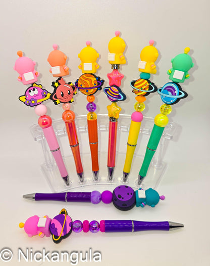 Cute Astronaut In Space Beaded Ballpoint Pens - Beadable Pens - Silicone Beads & Plastic Pen