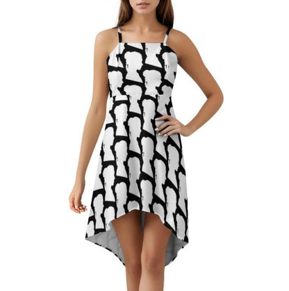 Princess Leia Side Profile Silhouette High-Low Spaghetti Strap Dress - Star Wars Inspired Fashion - Star Wars Wedding - Rebel - Black White
