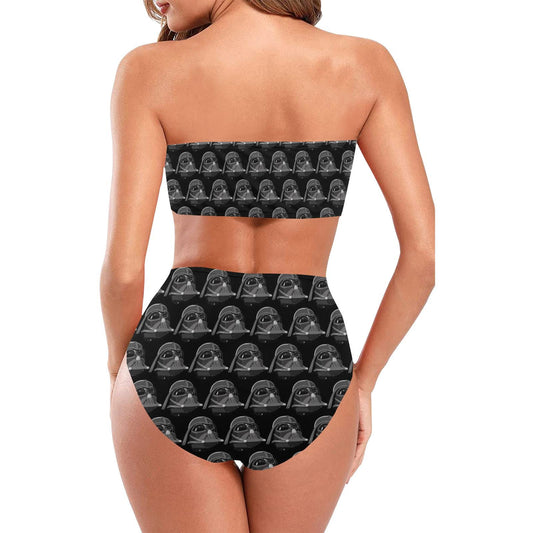 Vader Helmet Print Strapless 2 Piece Chest Wrap Bikini Swimsuit - Star Wars Darth Vader Inspired Swimwear - High Waist - XS - 5XL - Black