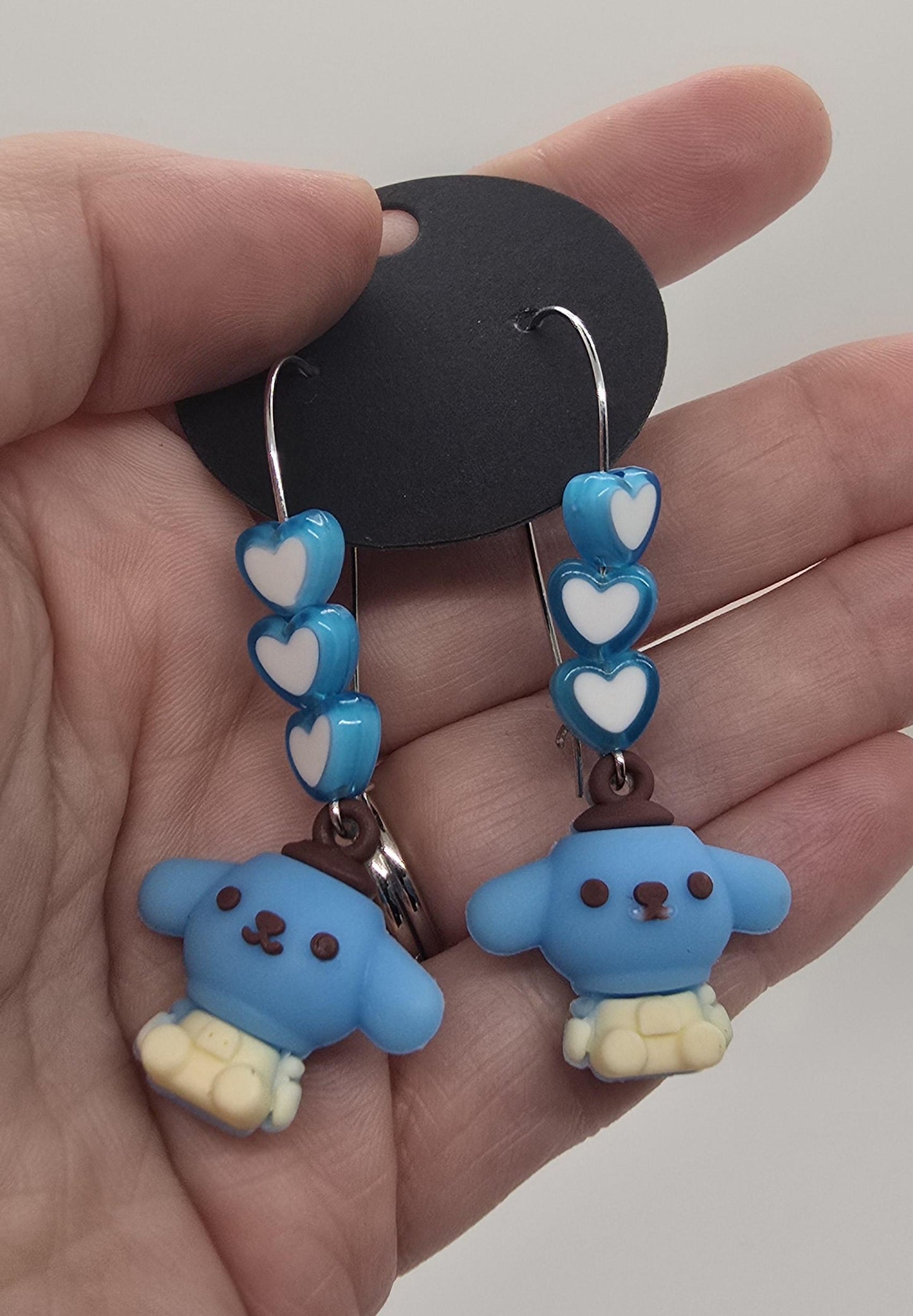 Cute Puppy Dog Silicone Charms on Stainless Steel Kidney-shaped Dangle Earring Hooks - Pompompurin Cute Beaded Drop Earrings