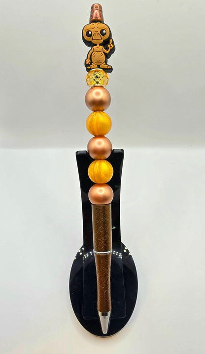 Extra Tall E.T. Beaded Ballpoint Pen - Extra Terrestrial Inspired Beadable Pen - Silicone Beads & Plastic Pen - Brown Glitter - Refillable