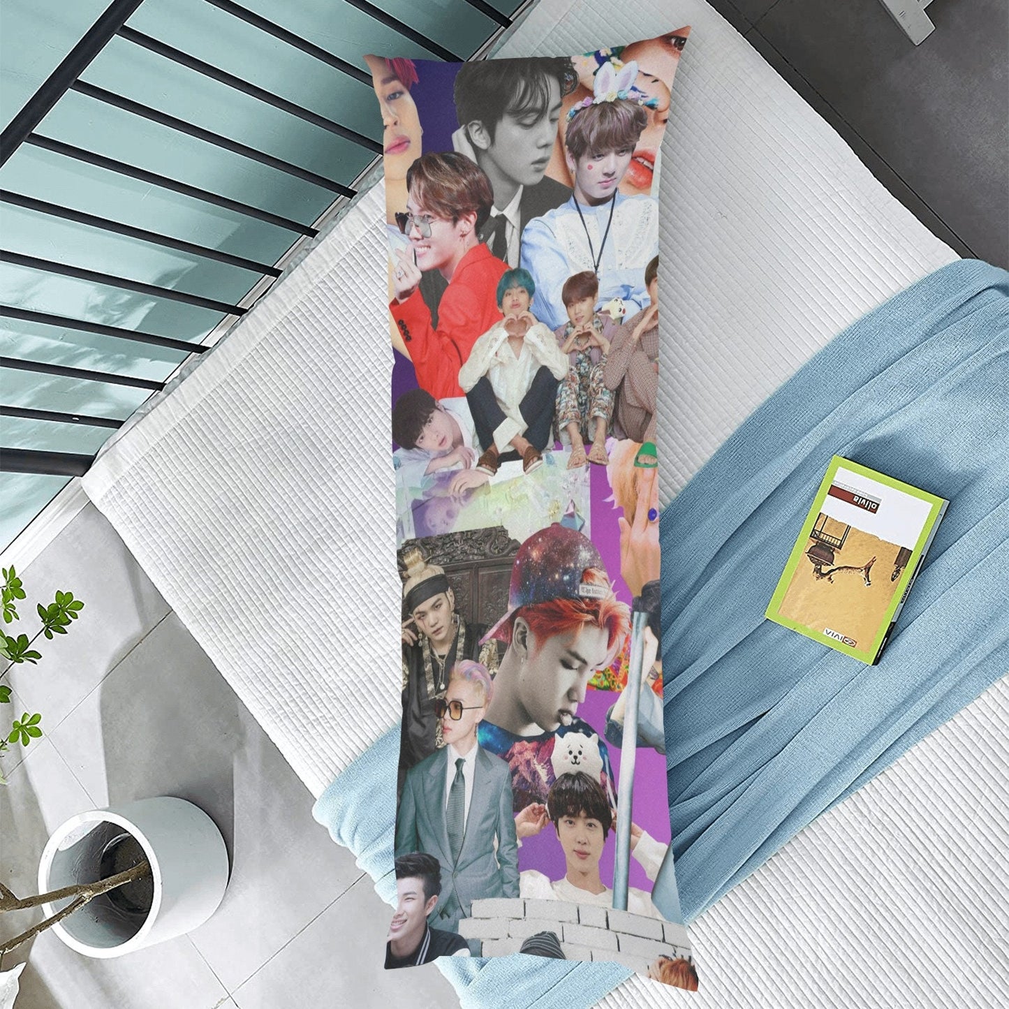 Two Sided Design BTS Collage 54" x 20" Zippered Body Pillow Case - Bedroom Home Decor - Cover Only - Jin Jimin JHOPE Jungkook RM V Suga