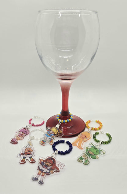 6 Pc Set Acrylic Rainbow Brite Wine Glass ID Charms - Drink Markers - 80's Nostalgia Gift Idea