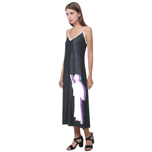 Rebel Princess - Leia w/ Blaster Silhouette V-Neck Slip Dress - Star Wars Inspired - Black White Pink Blue - Sleeveless Maxi Spaghetti Strap