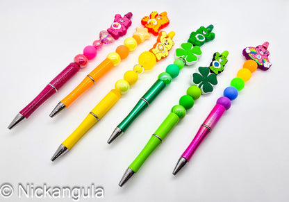 Extra Tall Care Bears Inspired Beaded Ballpoint Pens - Beadable Pen Silicone Beads & Plastic Pen - 80's Kid Office Coworker School Gift - Care Bear