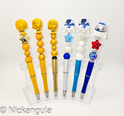 Droids of The Galaxy Beaded Ballpoint Pens - Star Wars Inspired Character Refillable Beadable Pen - C-3PO R2-D2 Threepio Artoo Detoo