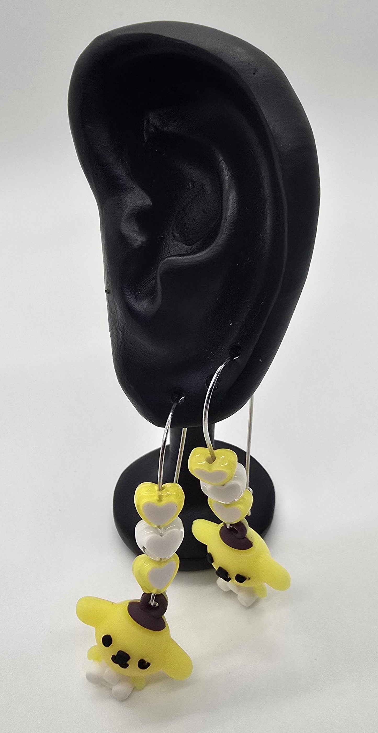 Cute Puppy Dog Silicone Charms on Stainless Steel Kidney-shaped Dangle Earring Hooks - Pompompurin Cute Beaded Drop Earrings