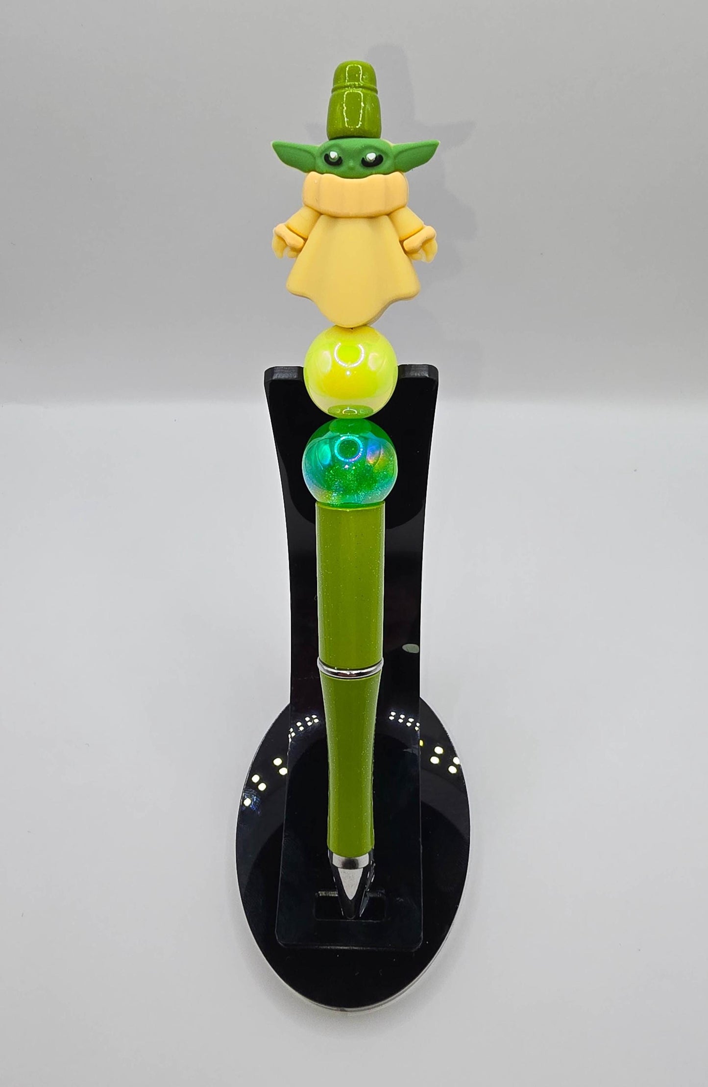 The Child Beaded Ballpoint Pen w/ Black Ink - Star Wars Grogu Baby Yoda Inspired Gift Idea - Silicone & Acrylic Beads and Plastic Pen
