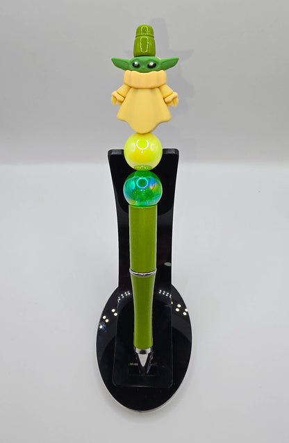 The Child Beaded Ballpoint Pen w/ Black Ink - Star Wars Grogu Baby Yoda Inspired Gift Idea - Silicone & Acrylic Beads and Plastic Pen