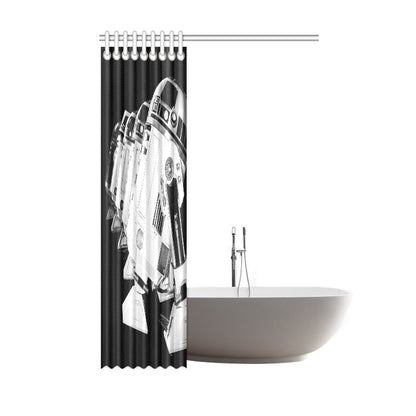 Can Personalize! 8 Sizes - R2-D2 & Friends Black and White Shower Curtain - Star Wars Inspired Artoo Detoo Droid Bathroom Decor