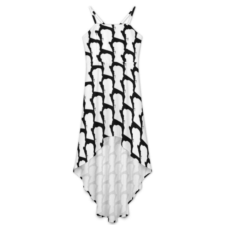 Princess Leia Side Profile Silhouette High-Low Spaghetti Strap Dress - Star Wars Inspired Fashion - Star Wars Wedding - Rebel - Black White