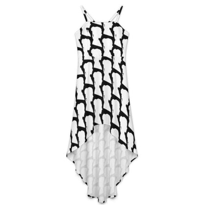 Princess Leia Side Profile Silhouette High-Low Spaghetti Strap Dress - Star Wars Inspired Fashion - Star Wars Wedding - Rebel - Black White