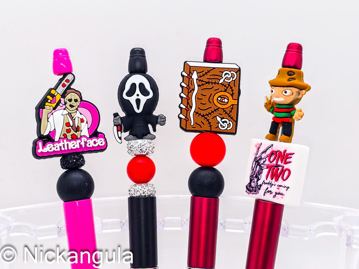Horror Theme Beaded Ballpoint Pen - Scary Movie Inspired Pens - Silicone Beads & Plastic Pen - Leatherface Scream Necrinomicon Freddy