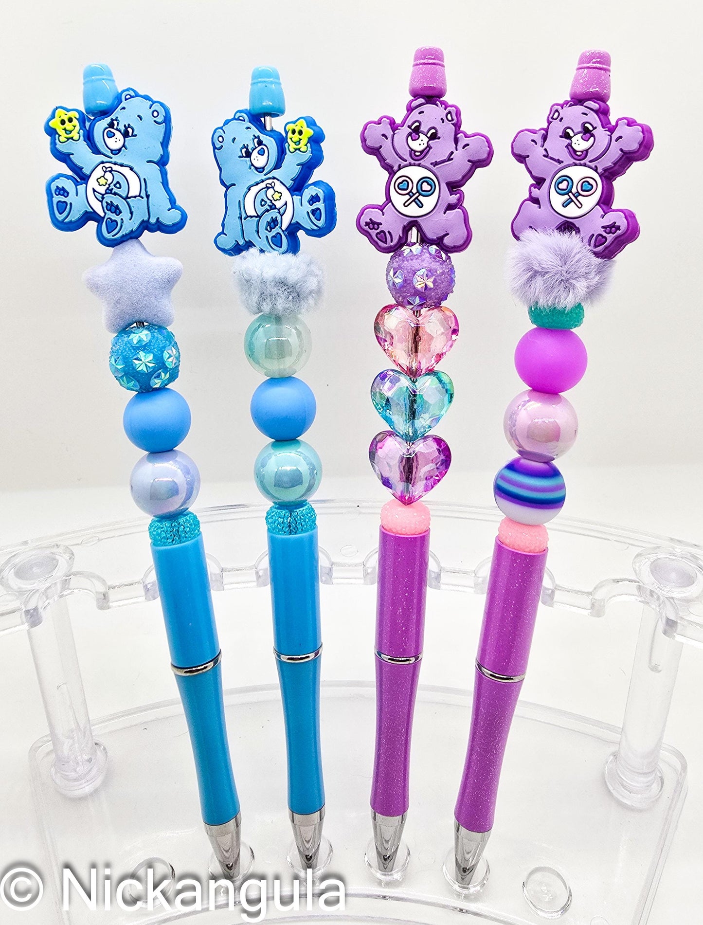 Extra Tall Care Bears Inspired Beaded Ballpoint Pens - Beadable Pen Silicone Beads & Plastic Pen - 80's Kid Office Coworker School Gift - Care Bear