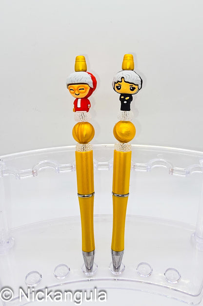 Golden Girls Beaded Ballpoint Pens w Black Ink - Silicone Acrylic Beads Plastic Pen - 90's Classic Sitcom TV Shows Sophia Dorothy Nostalgia