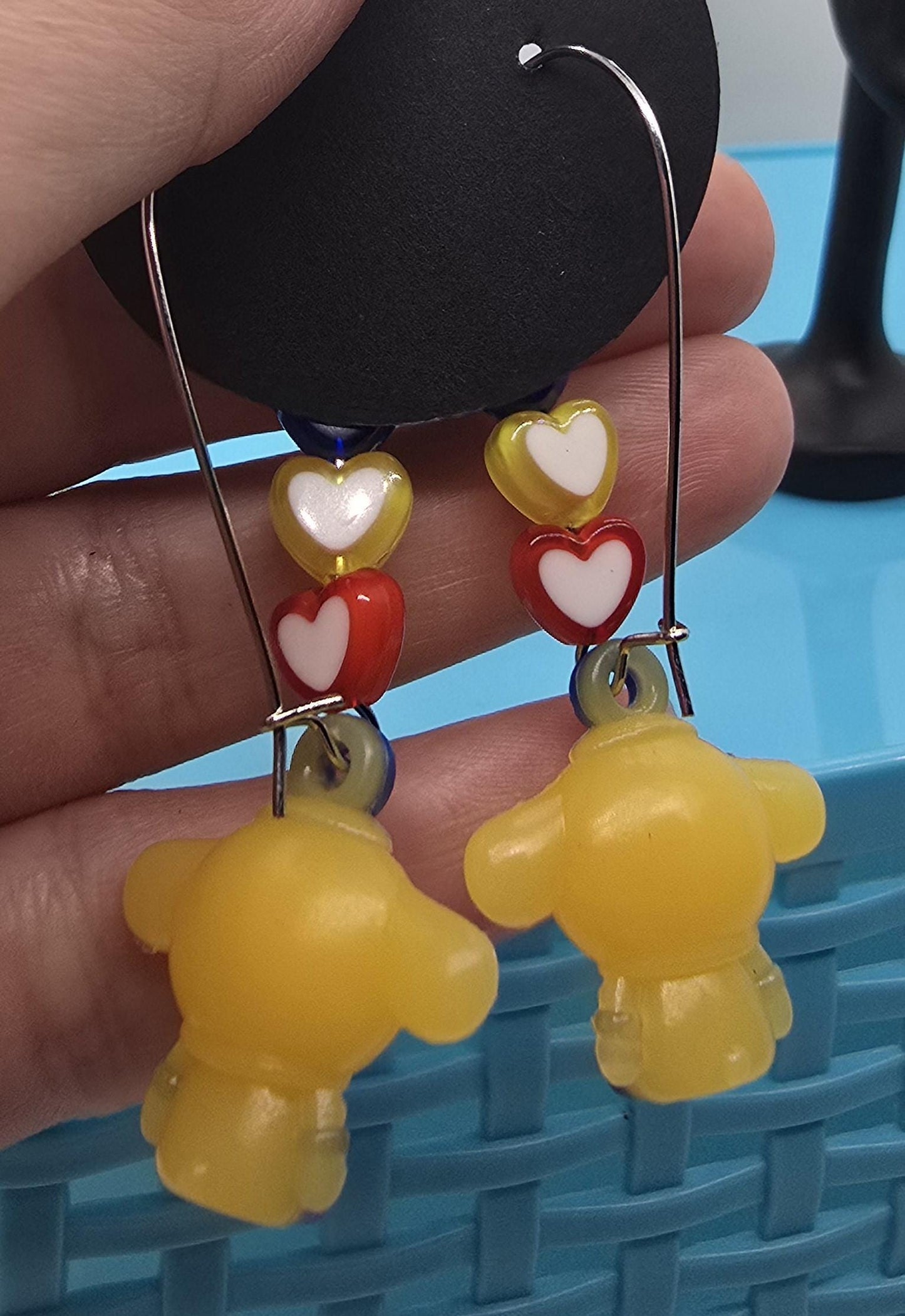 Cute Puppy Dog Silicone Charms on Stainless Steel Kidney-shaped Dangle Earring Hooks - Pompompurin Cute Beaded Drop Earrings Jewelry