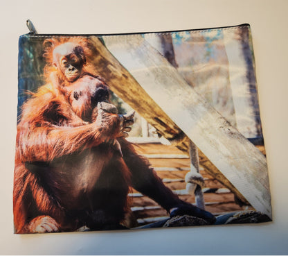 Orangutan Mom & Baby XL Zippered Cosmetic/Storage Bag - Animal Photography - Makeup - Art / School Supplies - Diaper Bag Organizer